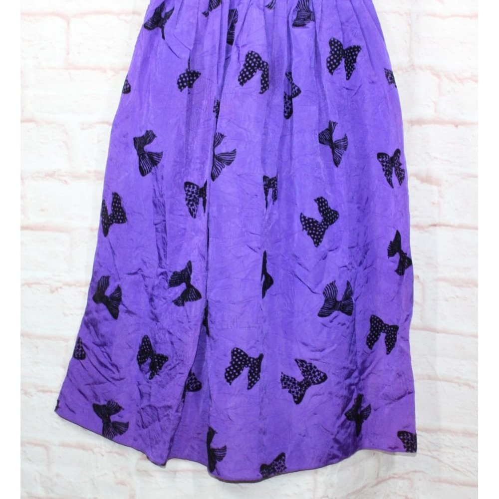 Vintage Karin Stevens Blue Acetate Bow Puff Sleeve Fit and Flare Dress Size 6 - Picture 3 of 9